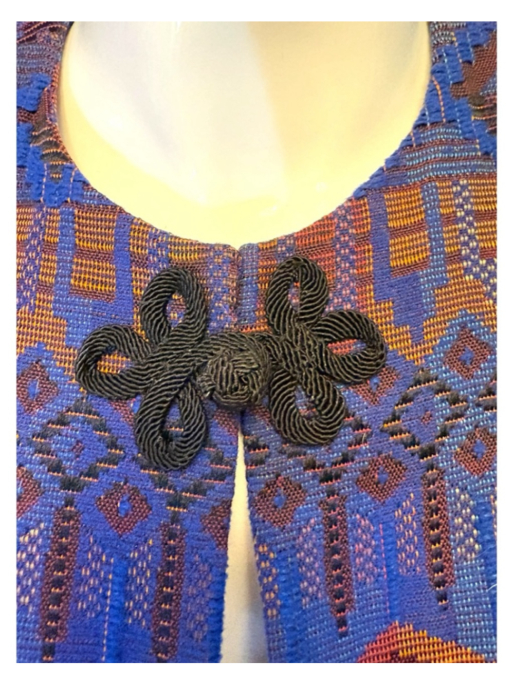 Vintage 80s Blue Copper Jacquard Cropped Evening Jacket,M, Frog Closure Boutique - Picture 4 of 13
